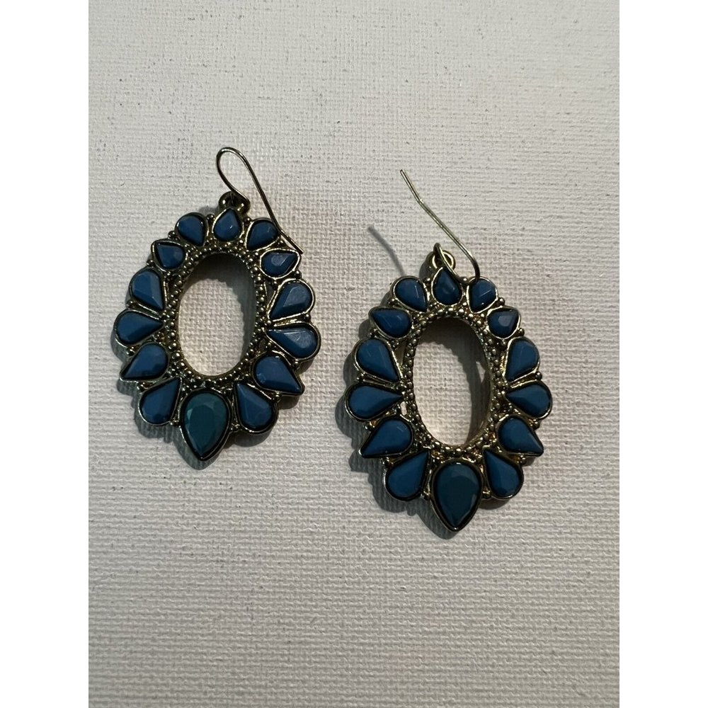 Antique Gold Tone turquoise loop style vintage earrings